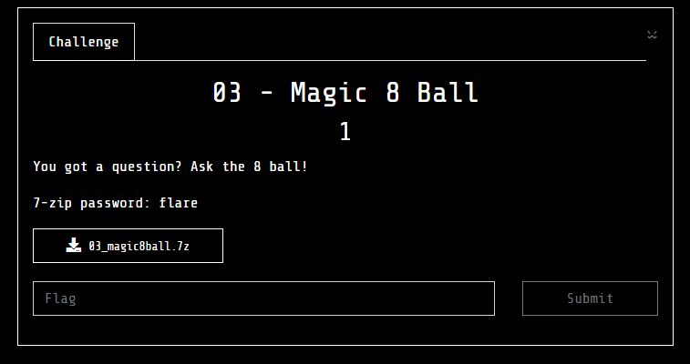 Flare-on 9 Magic 8 Ball challenge description