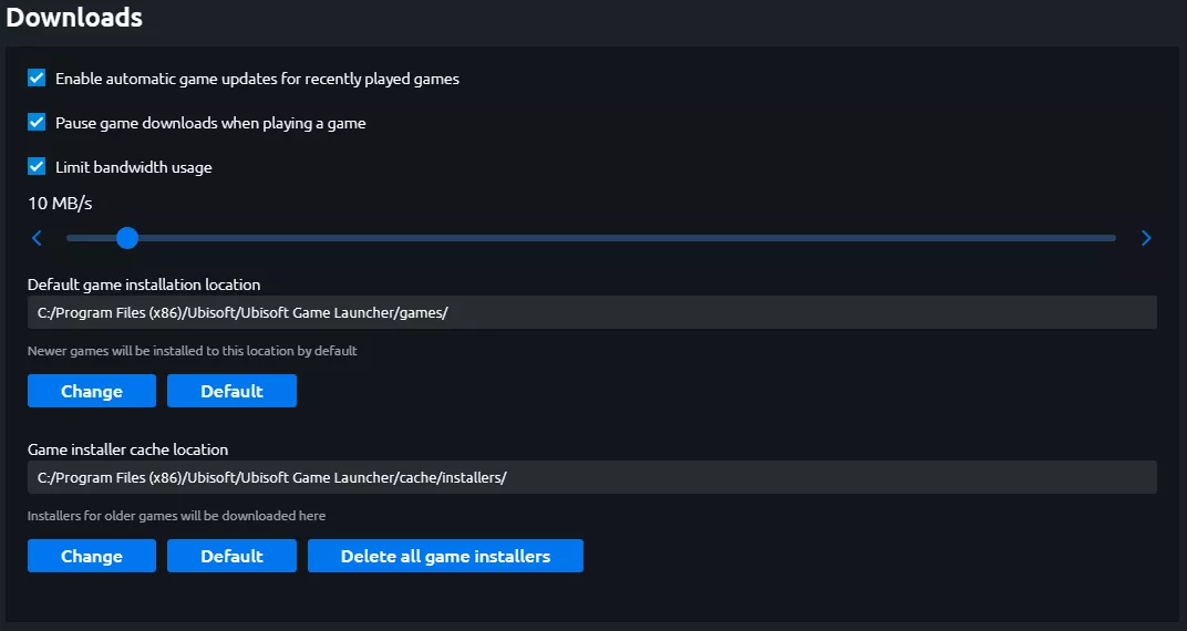 Ubisoft Connect download bandwidth restriction options