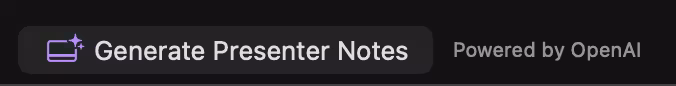 Apple Keynote showing an AI feature to have OpenAI generate presenter notes