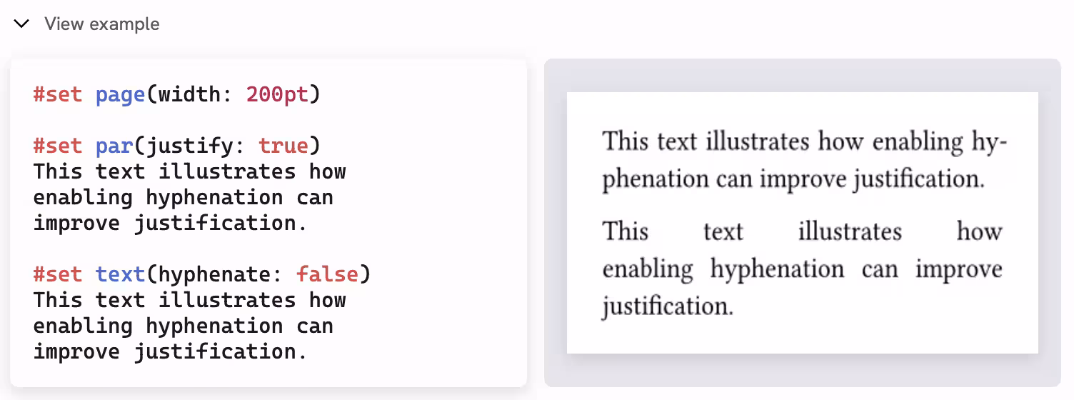 Typst documentation for the hyphenate parameter of the text() function